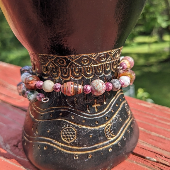 Jasper Energy Bracelet Handmade Colorful Cute Rainbow Upcycled Paper Beads - Picture 13 of 13